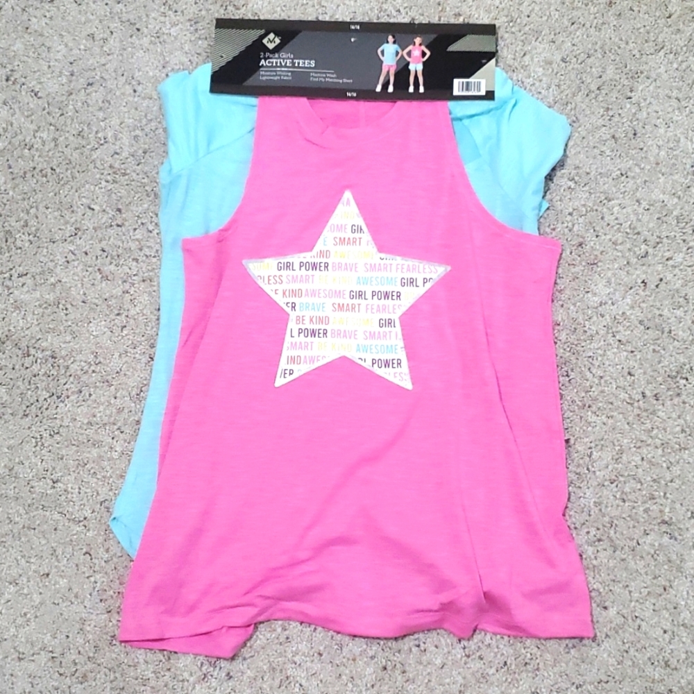 2 Pack Girls Active Tees 14/16 Girl Power